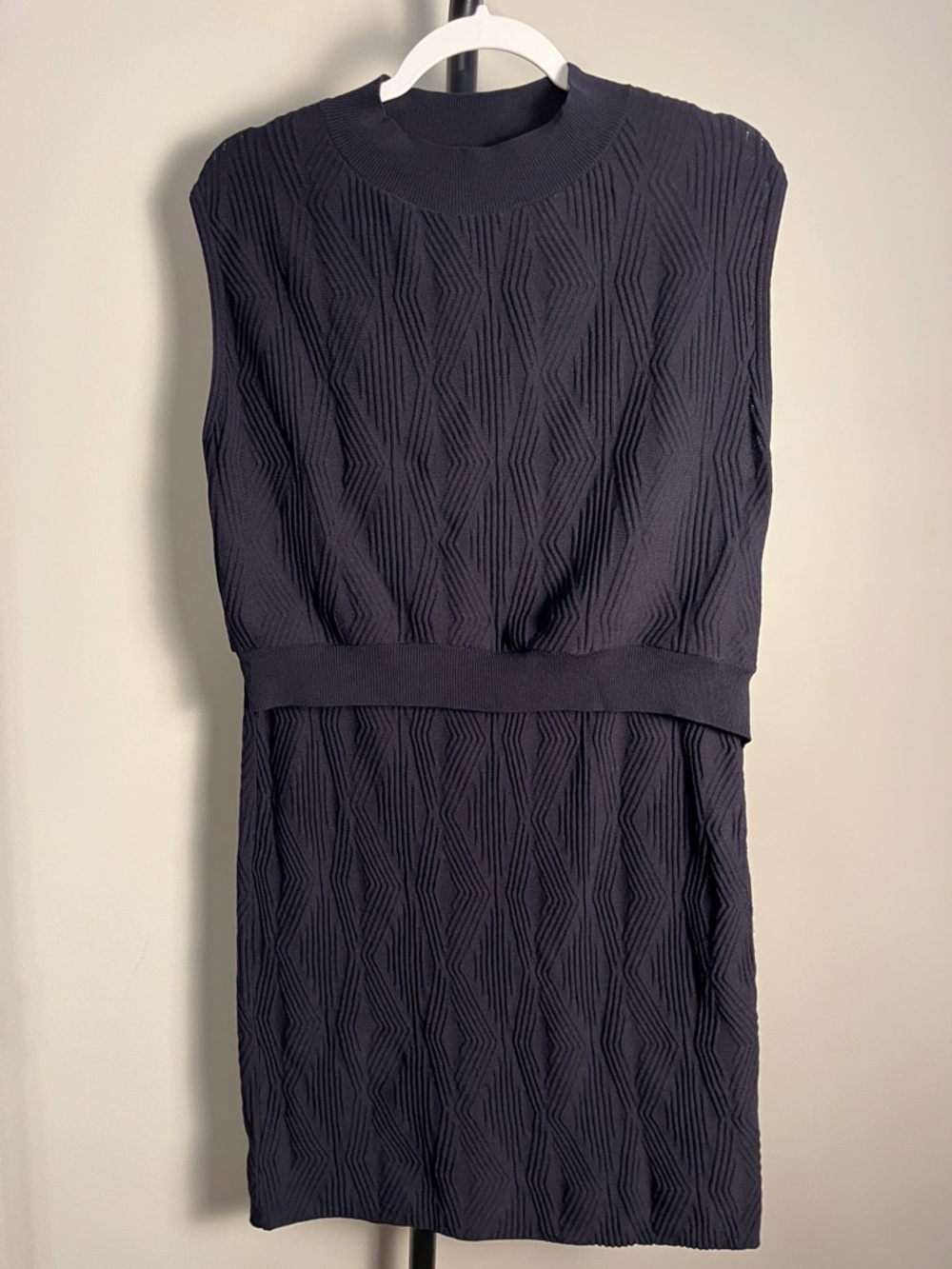 3.1 Phillip Lim Jacquard Knit Mock Neck Sleeveless Navy Dress Small